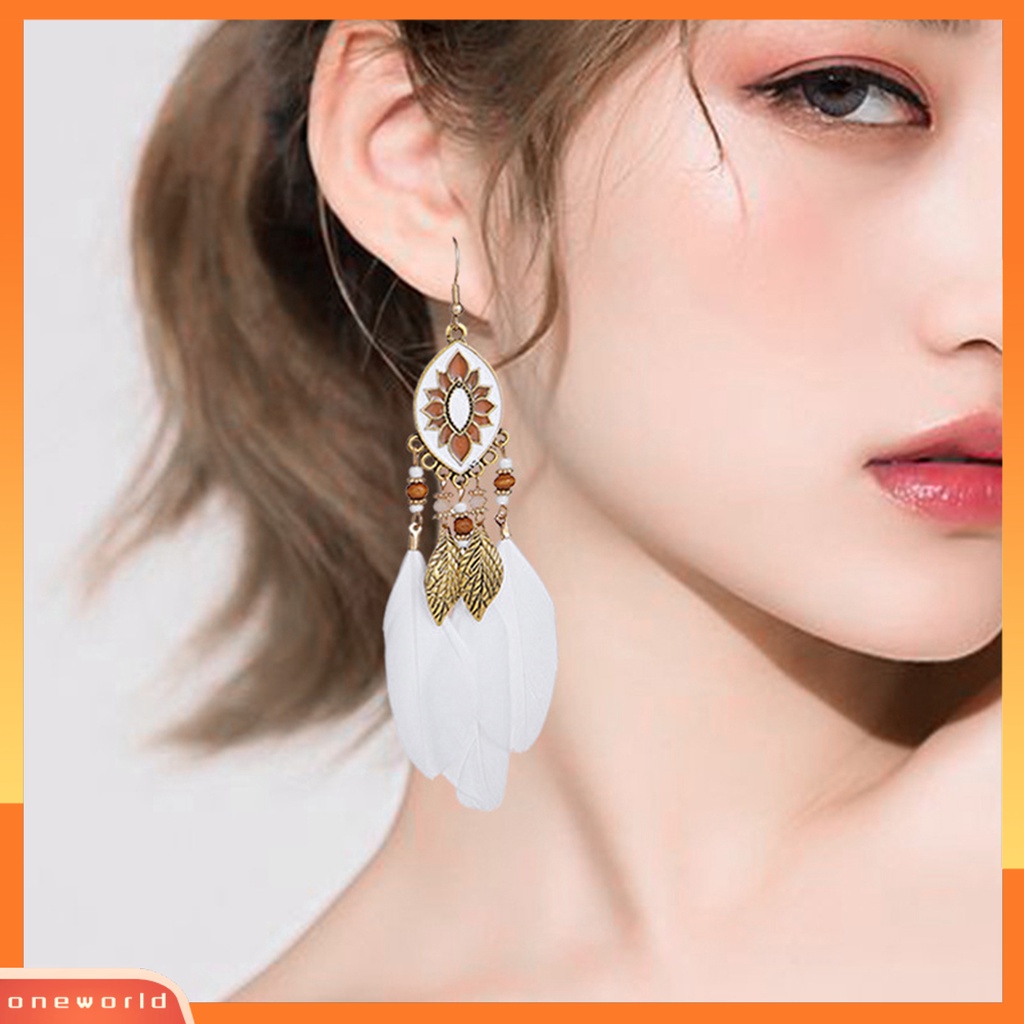 [WOD] 1pasang Anting Lady Bulu Sintetis Bohemia Kreatif Jumbai Anting Menjuntai Untuk Pakaian Sehari-Hari