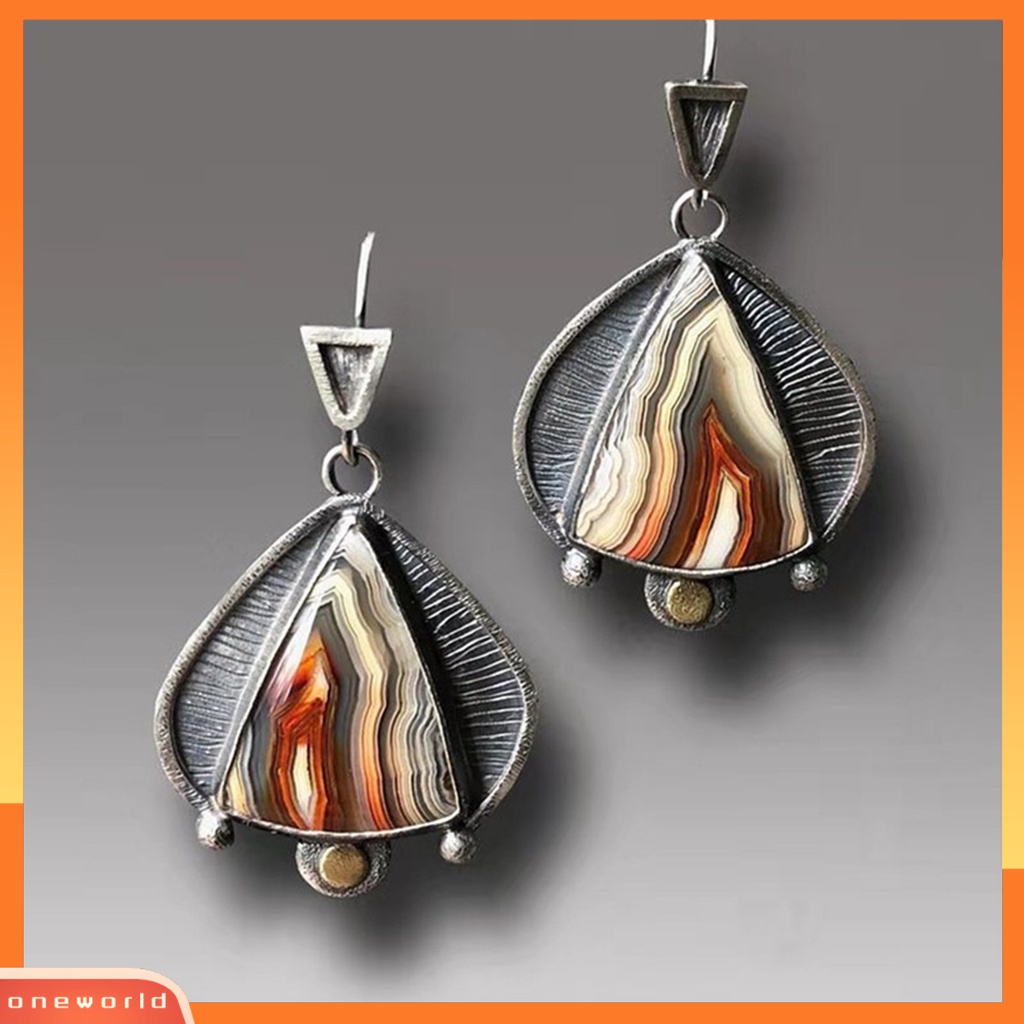 [WOD] 1pasang Anting Tindik Drop Ukir Unik Pesona Hadiah Gaya Etnik Vintage Wanita Batu Kait Anting Perhiasan Pesta