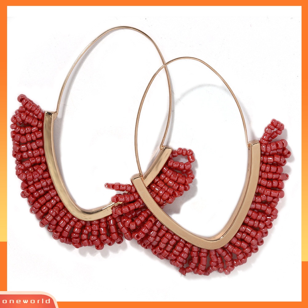 [WOD] Bohemian Wanita Manik-Manik Rumbai Geometris Menjuntai Kait Anting Liburan Perhiasan Hadiah