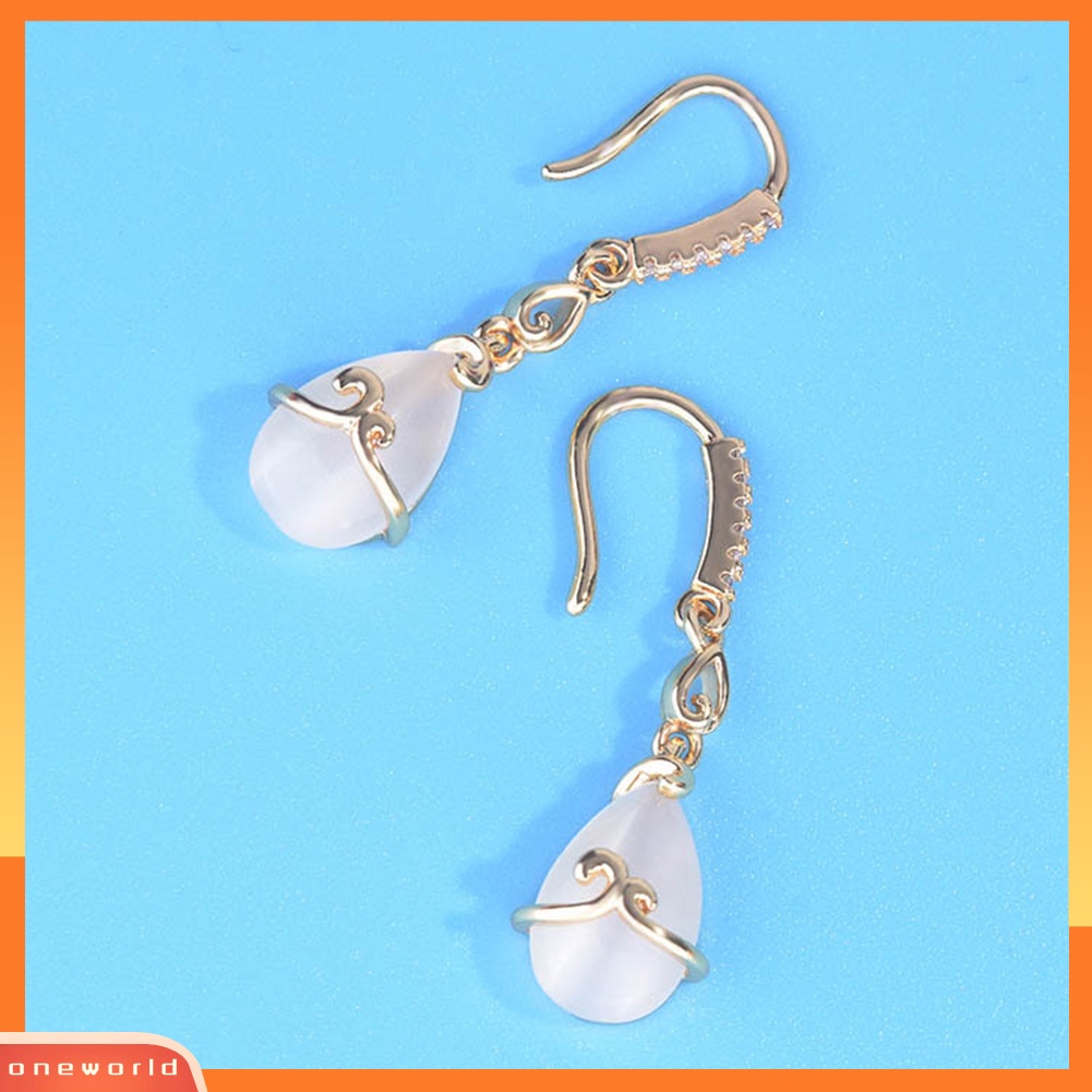 [WOD] Fashion Wanita Tetesan Air Imitasi Opal Menjuntai Ear Hook Anting Pesta Perhiasan Hadiah