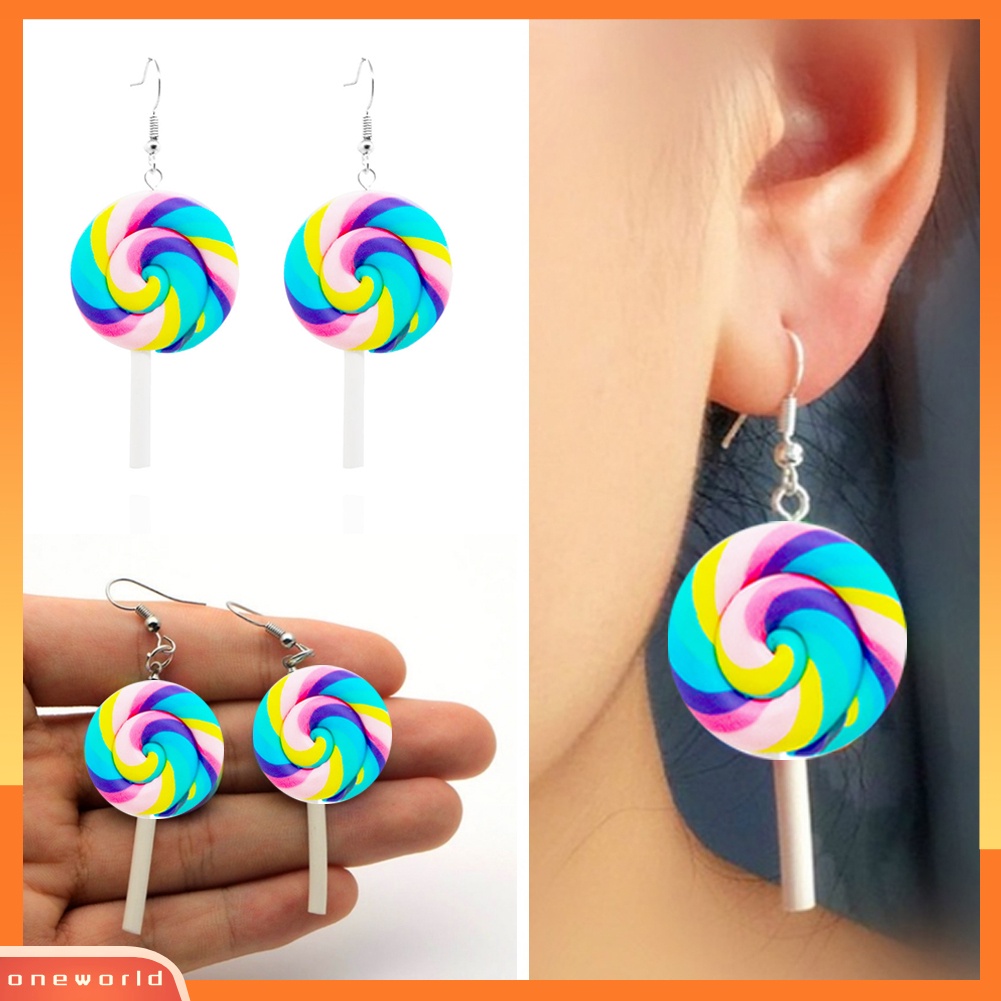 [WOD] Fashion Rainbow Lollipop Permen Menjuntai Kait Anting Wanita Perhiasan Hadiah Pesta