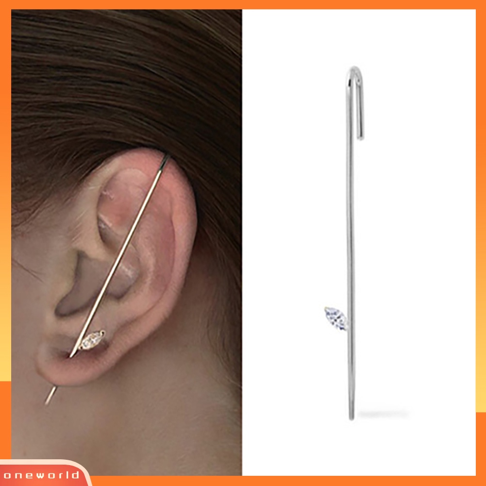 [WOD] 1pc Wanita Ear Wrap Crawler Cubic Zirconia Anting Kait Auricle Slash Jewelry