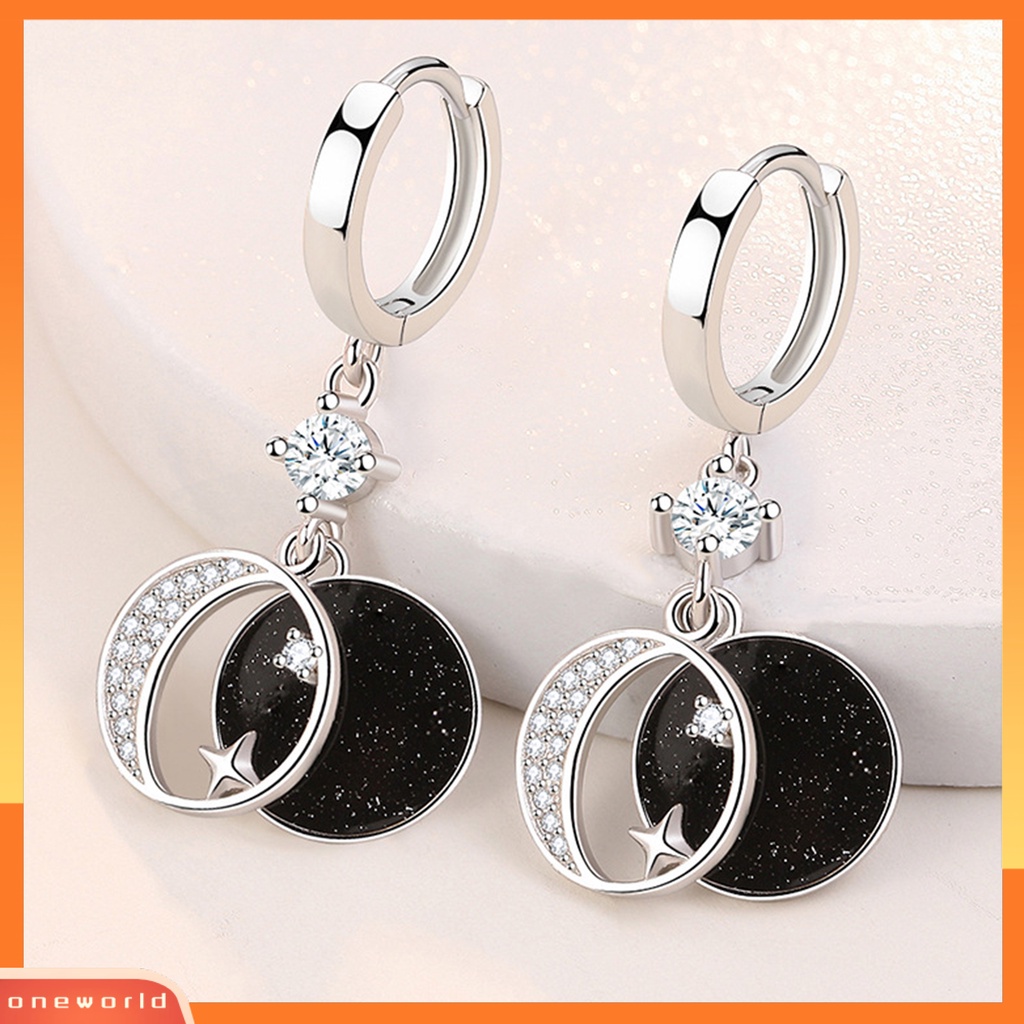 [WOD] 1pasang Anting Wanita Romantis Bulan Bintang Berlian Imitasi Hoop Menjuntai Earrings Untuk Hadiah