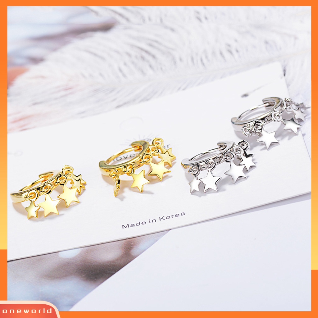 [WOD] Woman Fashion Golden Star Rumbai Hoop Earrings Ear Stud Perhiasan Hadiah Aksesori