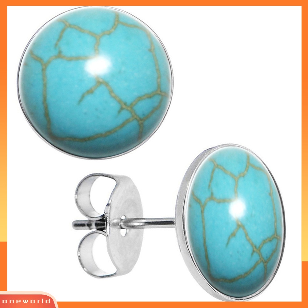 [WOD] Fashion Sederhana Wanita Bulat Besar Imitasi Turquoise Ear Stud Earrings Perhiasan Decor