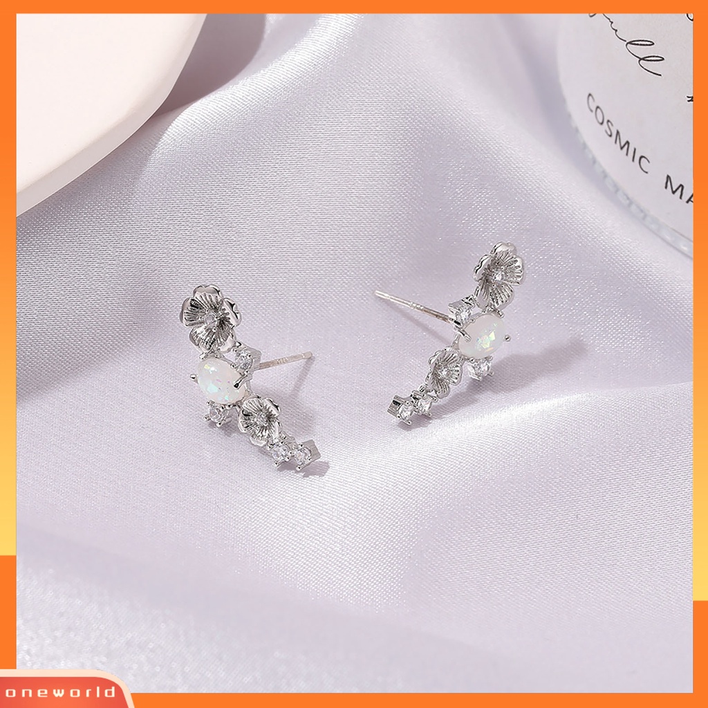 [WOD] 1pasang Anting Tusuk Bentuk Bunga Opal Imitasi Imitasi Tembaga Shiny Retro Ear Studs Earrings Untuk Pesta