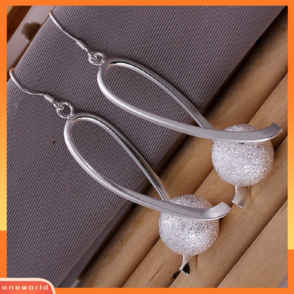 [WOD] Perhiasan Pesta Wanita Elegan Perak Disepuh Kait Menjuntai Frosted Bead Earrings