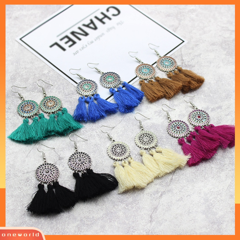 [WOD] Boho Bunga Matahari Rumbai Panjang Menjuntai Statement Earrings Ear Hook Wanita Perhiasan