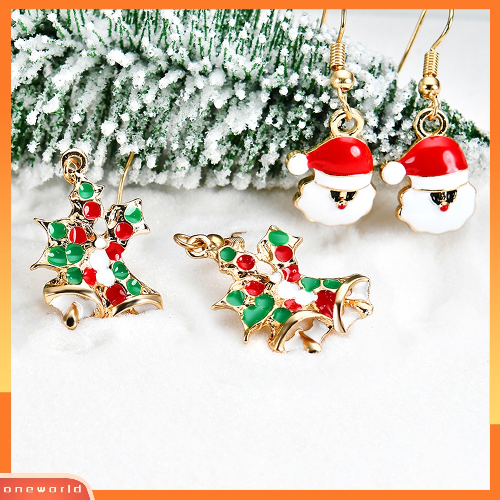 [WOD] 6pasang Santa Claus Snowflake Jingle Bell Ear Hook Wanita Anting Xmas Perhiasan