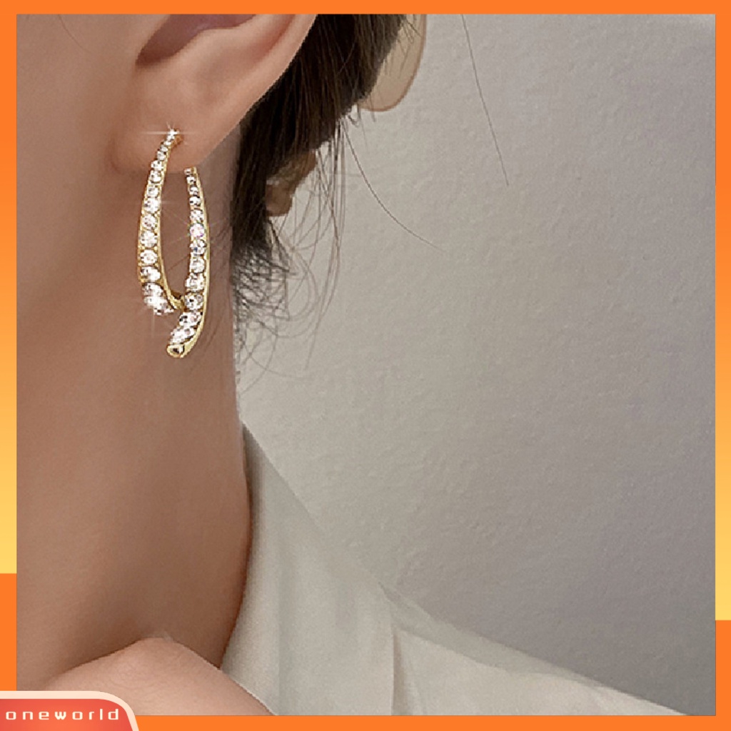 [WOD] Lady Earrings Bentuk Bulan Indah Busur Runcing Mengkilap Berlian Imitasi Pacaran Anting Hadiah