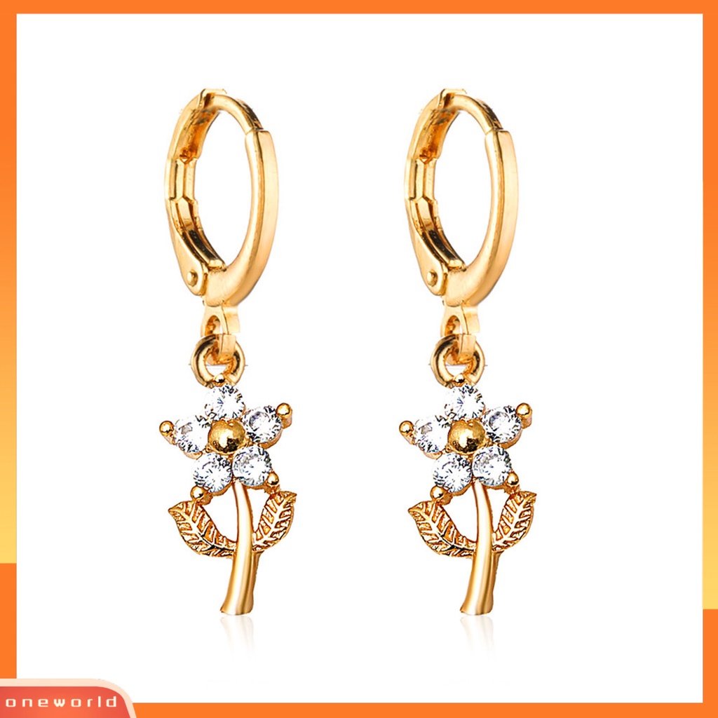 [WOD] Anting Pesta Liontin Bunga Wanita Elegan Berlian Imitasi Semua Pertandingan Ear Studs Perhiasan Aksesoris