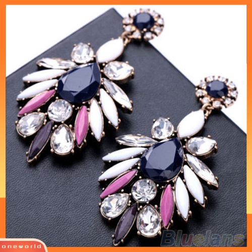 [WOD] Wanita Fashion Berlian Imitasi Mengkilap Pesona Flossy Statement Stud Menjuntai Anting-Anting