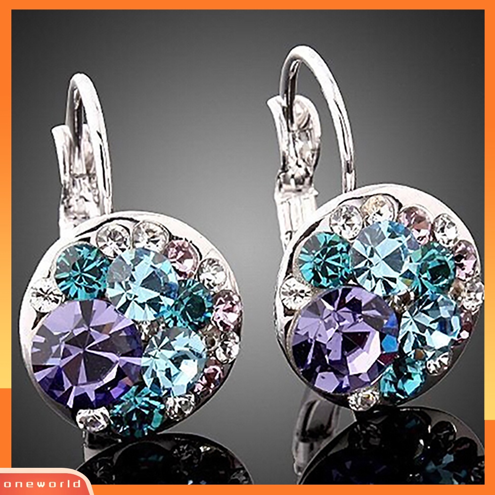 [WOD] Fashion Wanita Cubic Zirconia Penuh Kristal Leverback Perak Alloy Earrings