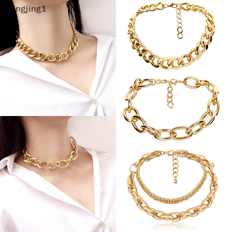 Ggg Kalung Choker Punk Hip Hop Untuk Wanita Statement Gothic Cuban Chunky Necklace ID