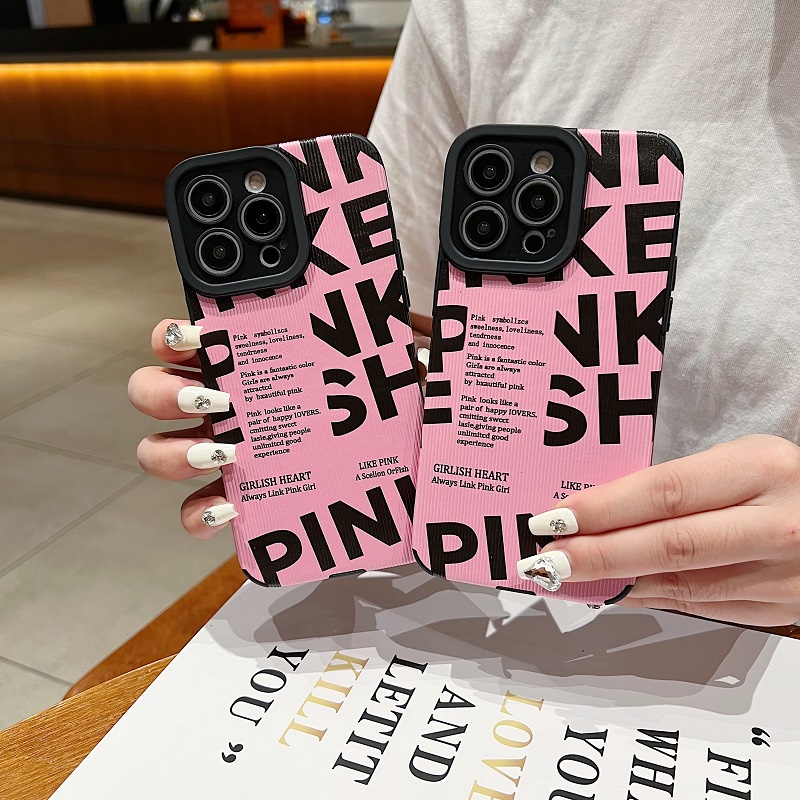 IPHONE Untuk Iphone14 13 12 11 Pro Max X XR XS Max7 8 Plus PINK Tekstur Vertikal Kulit Pelindung Soft case