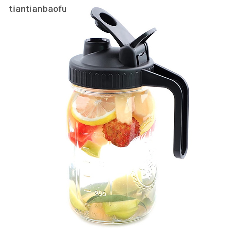 [tiantianbaofu] Wide Mouth Mason Jar Pour Spout Lids with Handle Tutup Flip Plastik Reusable Butik