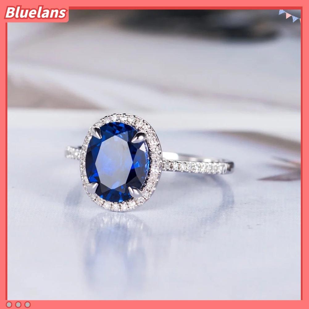 [BLS] Fashion Lady Oval Cubic Zirconia CZ Jari Cincin Pengantin Pernikahan Pertunangan Perhiasan