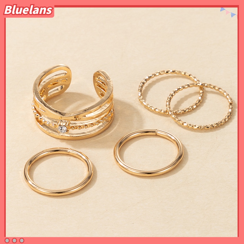 [BLS] 5pcs /Set Cincin Ringan All-matched Warna Emas Shiny Joint Ring Untuk Pernikahan