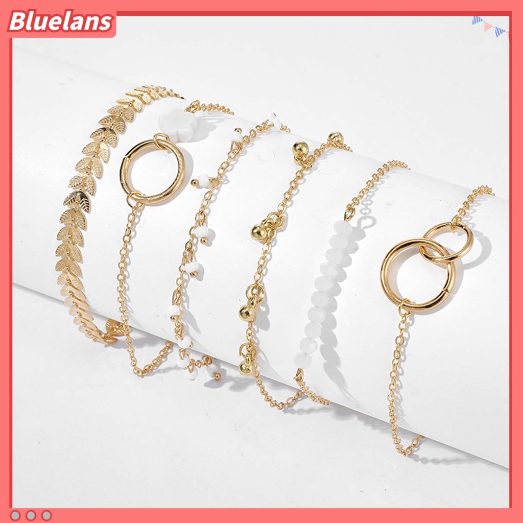 [BLS] 6pcs Gelang Wanita Stackable Circle Jewelry Adjustable Bright Luster Bracelets Untuk Pesta