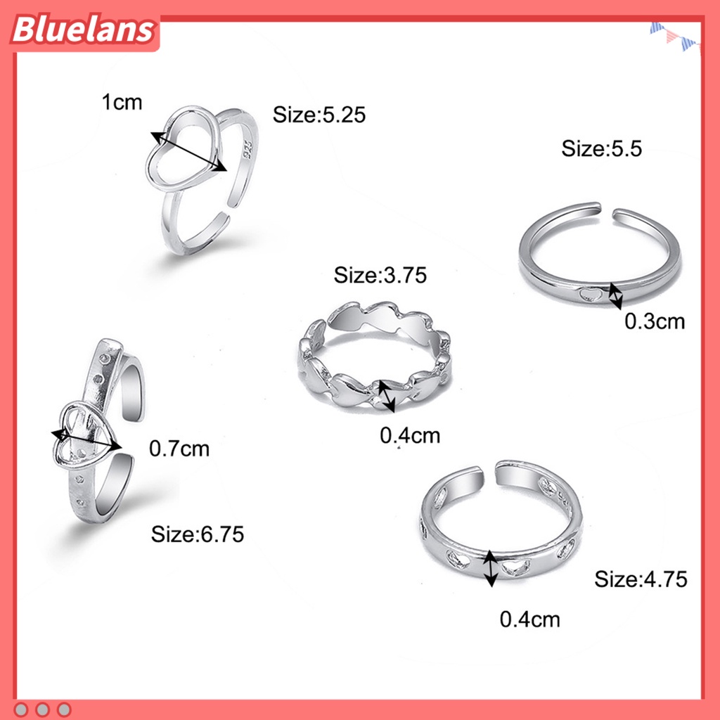 [BLS] 3pcs/5pcs Knuckle Rings Hollow Keluar Jantung Alloy Stackable Opening Rings Aksesoris Perhiasan