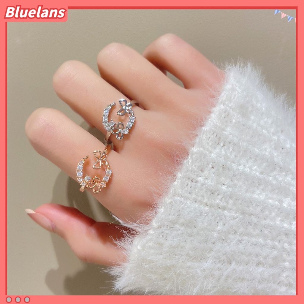 [BLS] Knuckle Ring Cubic Zirconia Geometris Electroplating Adjustable Personality Dekoratif Hypoallergenic Mewah Kupu-Kupu Terbuka Cincin Perhiasan Aksesori