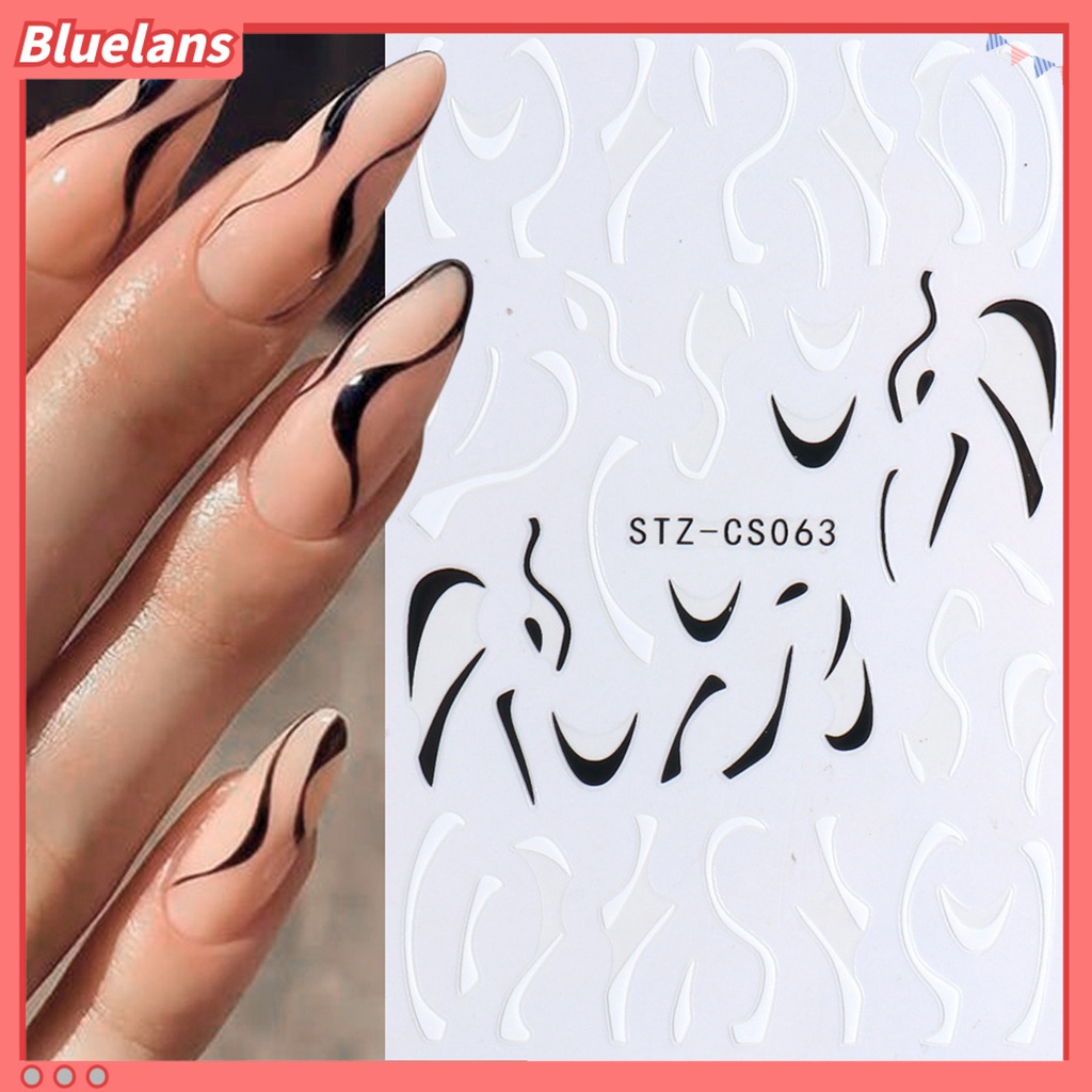 [BLM] Stiker Kuku Gaya Perancis DIY Garis Warna-Warni Decal Powder 3D Transfer Slider Untuk Manicure