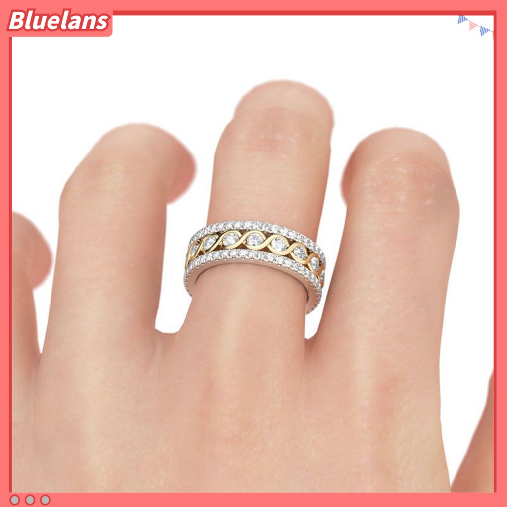 [BLS] Wanita Cincin Gaya Barat Berongga Memutar Emas Unisex Bling Berlian Imitasi Pria Jari Cincin Perhiasan Aksesoris