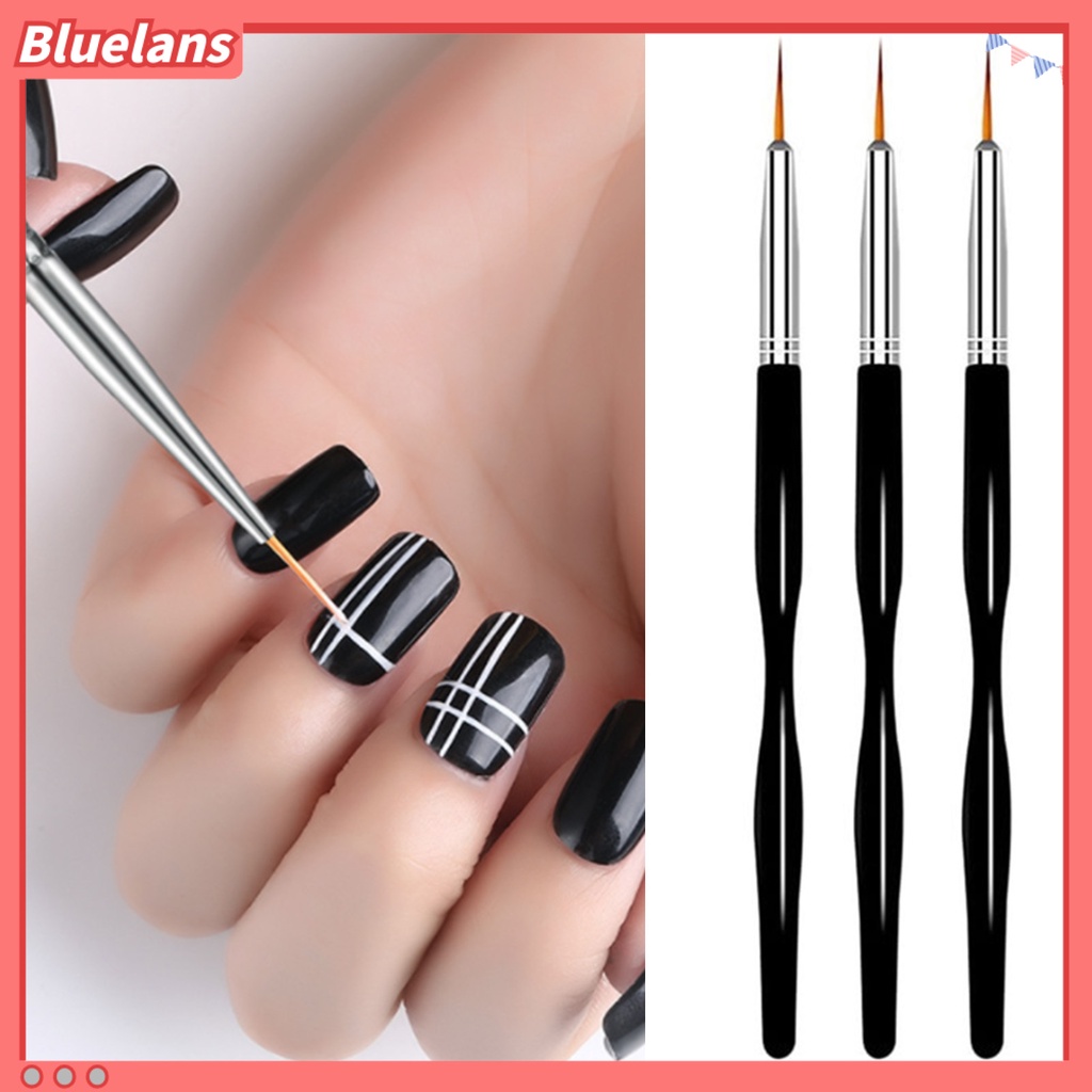 [BLM] 3pcs /Set Kit Pen Kuku Reusable Batang Hitam Ringan Nail Art Drawing Liner Untuk Perempuan