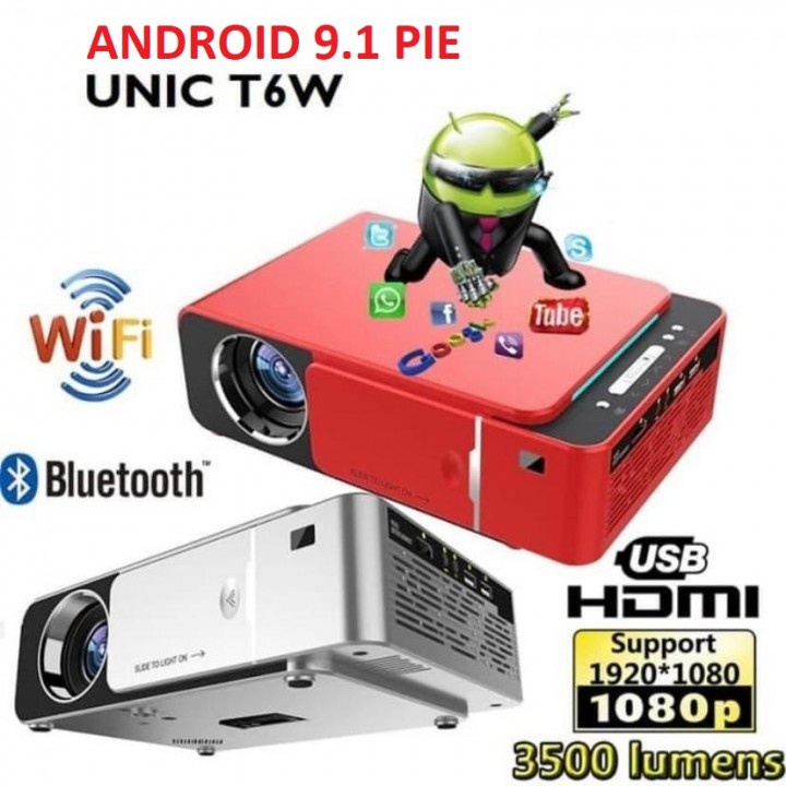 65 UNIC T6W - LED 720P HD Projector 3500 Lumens with Android OS Terbaru