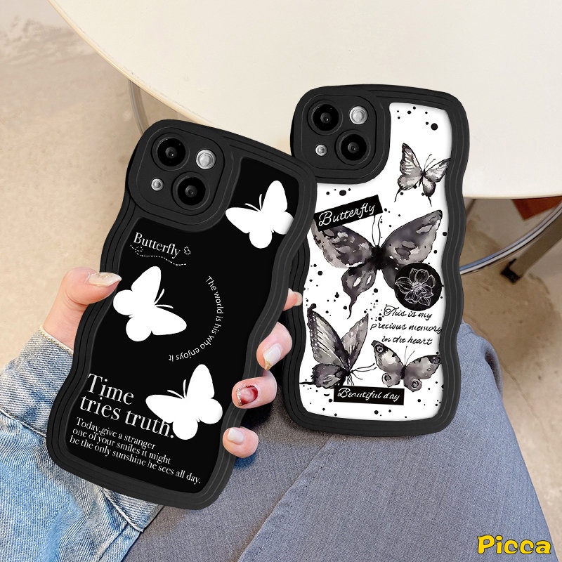 Casing Pinggiran Bergelombang Untuk Vivo Y36 Y16 Y02 Y35 Y22 Y21 Y12s Y30 Y91 Y12i Y15 Y15s Y11 Y12 Y21s Y22s Y02s Y17 Y33s Y20 Y93 Y50 V20 Y15A V25EY91C V25 Penutup Label Huruf Kupu-Kupu Fantasi