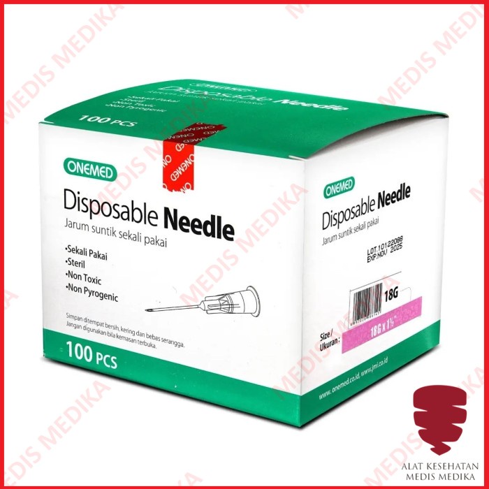 Disposable Needle 18G Onemed Jarum Suntik Kesehatan Medis 18 G x 1.5&quot; Inch Sterile