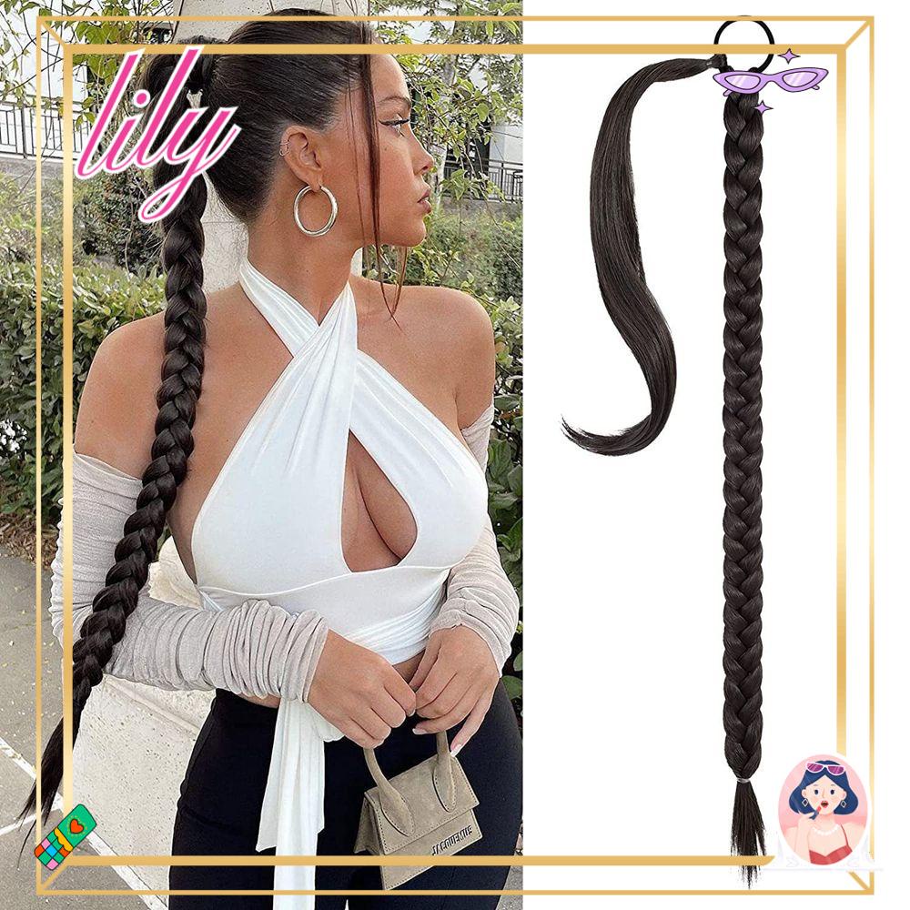 Lily Ekstensi Ponytail Kepang Panjang Untuk Wanita Gadis Pakaian Sehari-Hari Dengan Ikat Rambut Bungkus Lurus Keliling 31.5 Inci