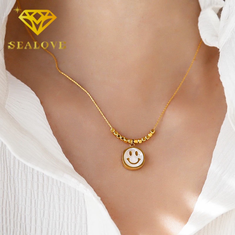 Kalung Titanium Wanita Anti Karat Emas 18K Smile Elegan Fashion Korea Aesthetic Aksesoris Perhiasan Necklace