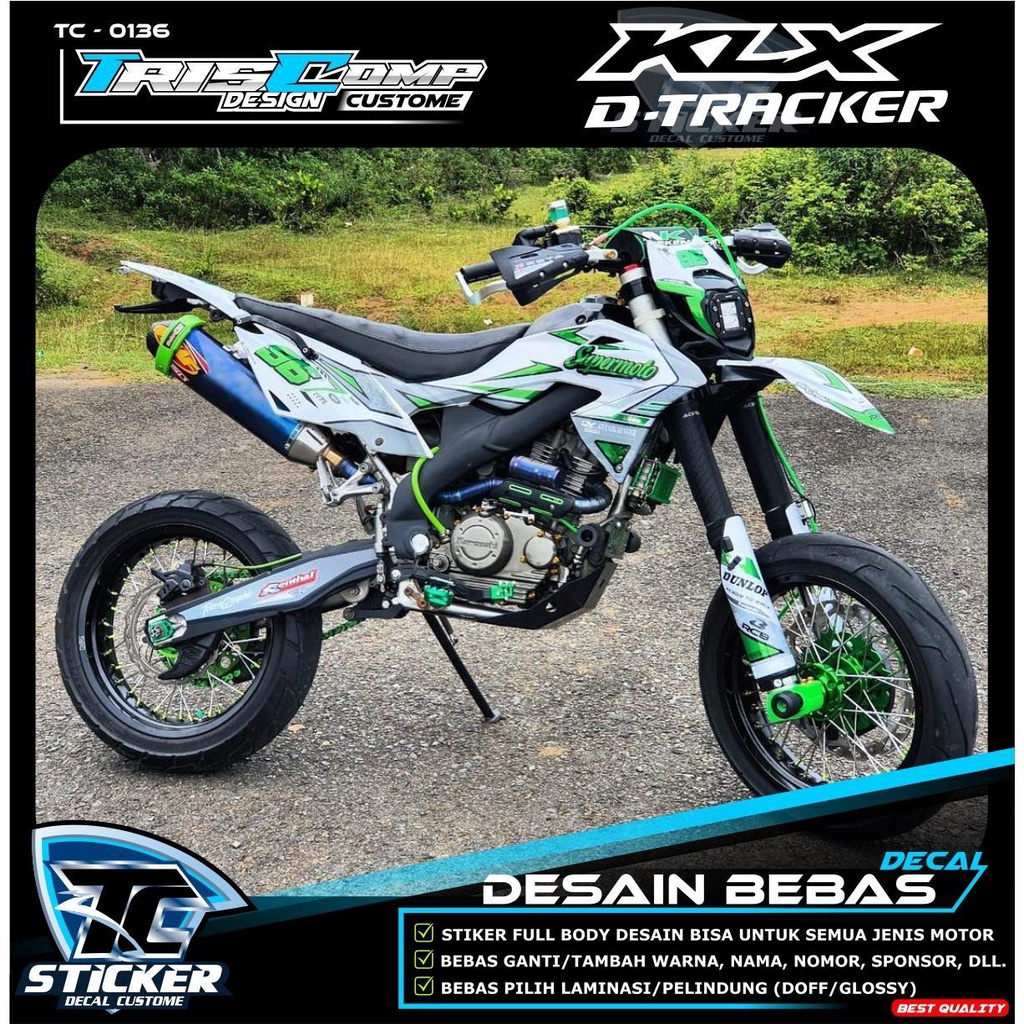 (Desain Bebas) New Decal Kit Sticker  Motor KLX / KLX BF / KLX 150 L Fullbody Chrome Silver - Stiker
