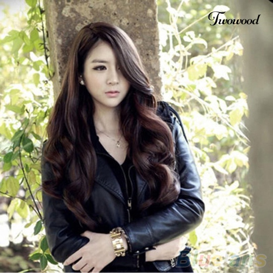 Twowood Fashion Wanita Cosplay Panjang Keriting Bergelombang Rambut Sintetis Full Wig Kostum Pesta