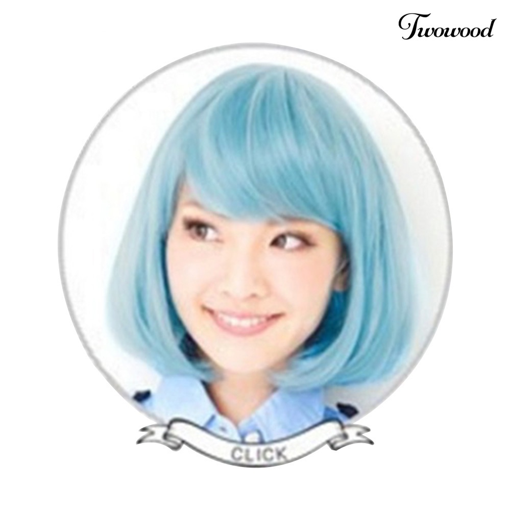 Twowood Kostum Anime Cosplay Lurus Pendek Keriting Rambut Wig Wanita Lovely Bob Sopak