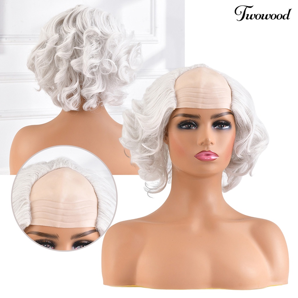 Twowood Cosplay Wig Menarik Digunakan Kembali Berbulu Universal Fashion Role-playing Props Wig Rambut Keriting Botak Ringan Untuk Rumah