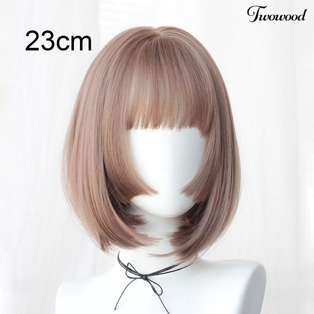 Twowood Women Wig No Perm Nyaman Dipakai Berbulu Halus Realistis Natural Pink Princess Cutting Wig Pendek Dengan Poni Udara Digunakan Wanita