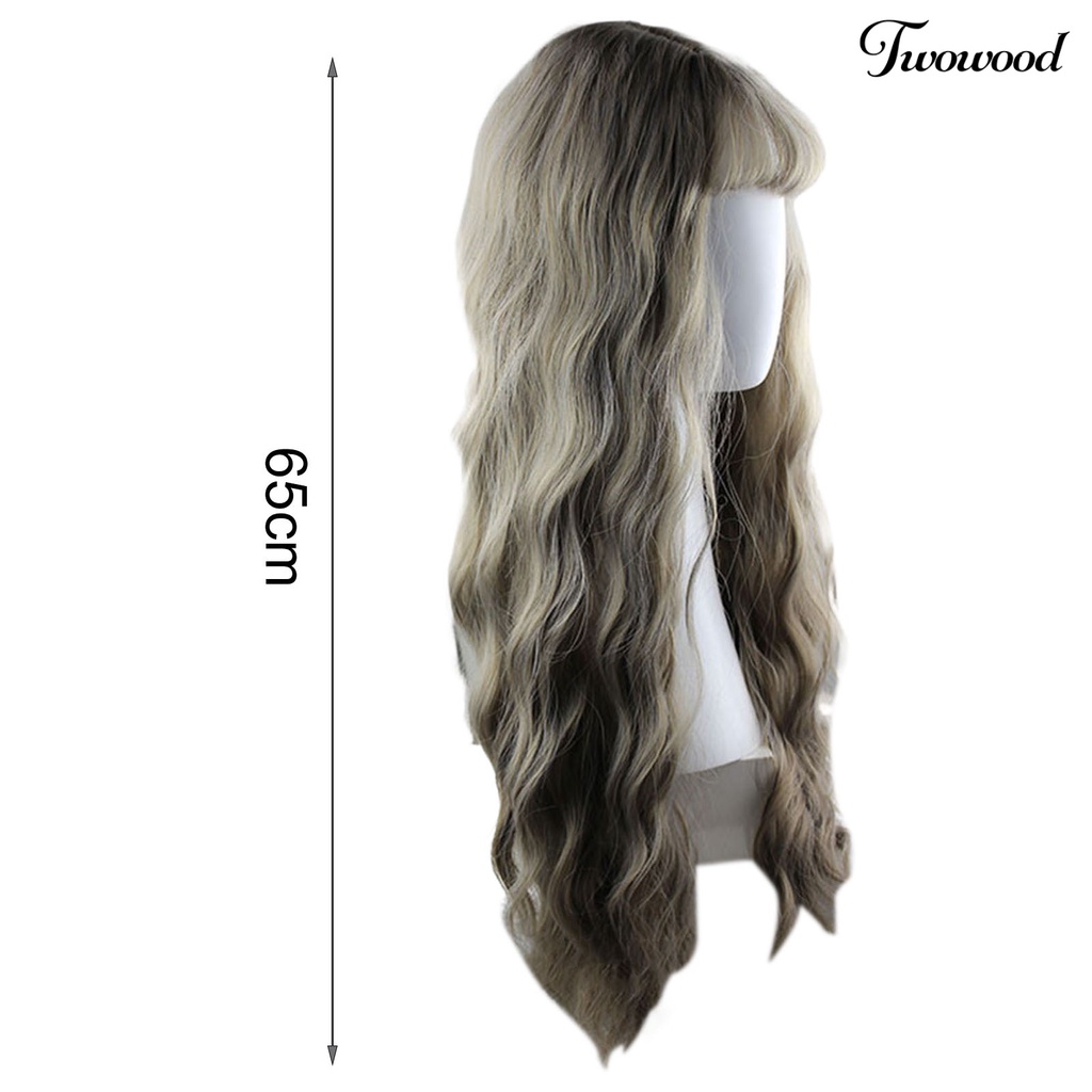 Twowood Wanita Wig Non-dropable Fluffy Bernapas Rambut Styling Alami Keriting Gelombang Besar Jagung Perm Matte Wig Dengan Poni Udara Digunakan Wanita