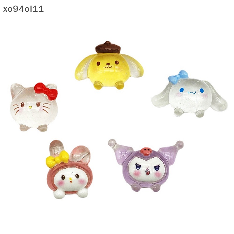 Xo 2Pcs Luminous Sanrio Ornamen Kartun HelloKitty Kayu Manis Kuromi Boneka Micro Landscape Dekorasi Rumah Boneka Miniatur Mainan OL