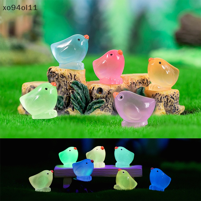 Xo 1/5pcs Mini Resin Bercahaya Ayam Kuning Kecil Dekorasi Dashboard Mobil Dekorasi Rumah DIY Ornamen Aksesoris OL