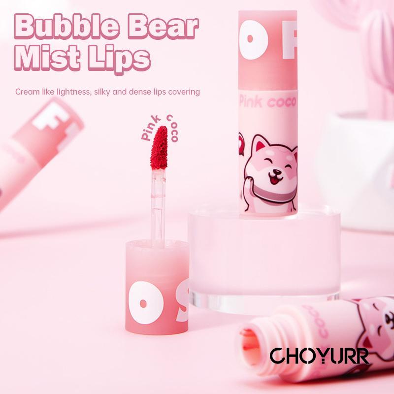 【COD】PINKCOCO Lip Glaze Bubble Bear Matte Mist Lip Mud MatteTahan Air Tahan Lama-CH