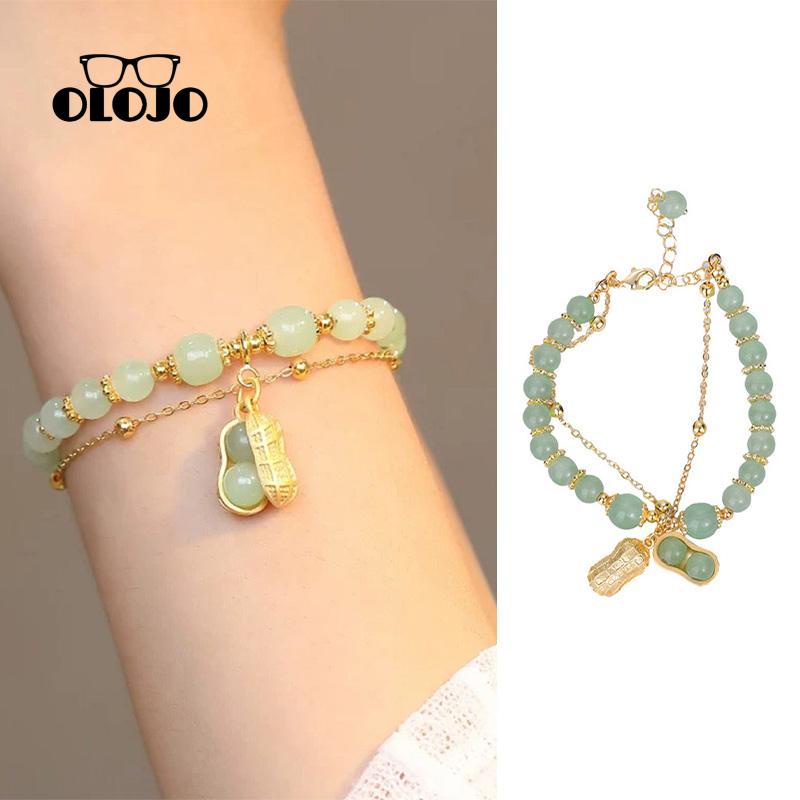 [Olojogrosirgood Peanut Double Chain Imitasi Batu Akik Alam Gelang Gadis High-end Desain Gelang