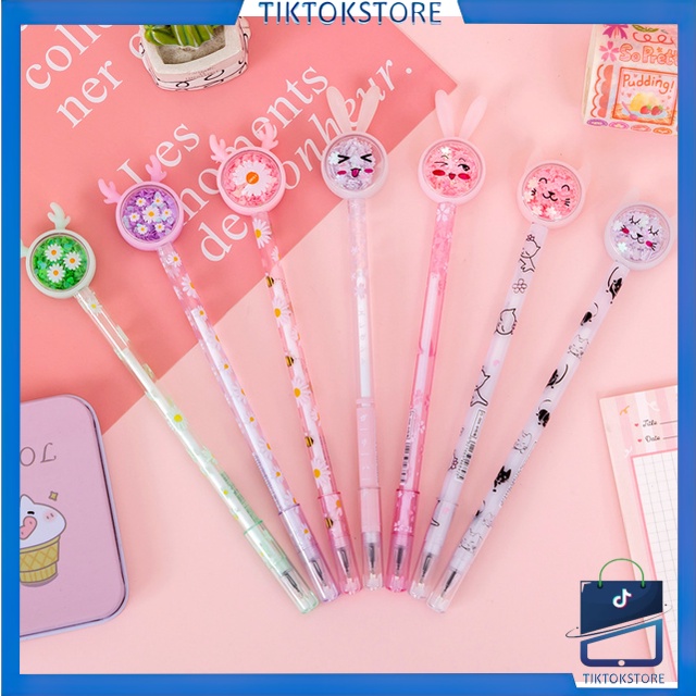 TIKTOK - D6127 Bolpen Gel / Pena Telinga Kelinci / Stationery Sekolah / Pulpen Gel 0.5mm / Pena Pulpen Gel Motif Karakter Kelinci Lucu S5610