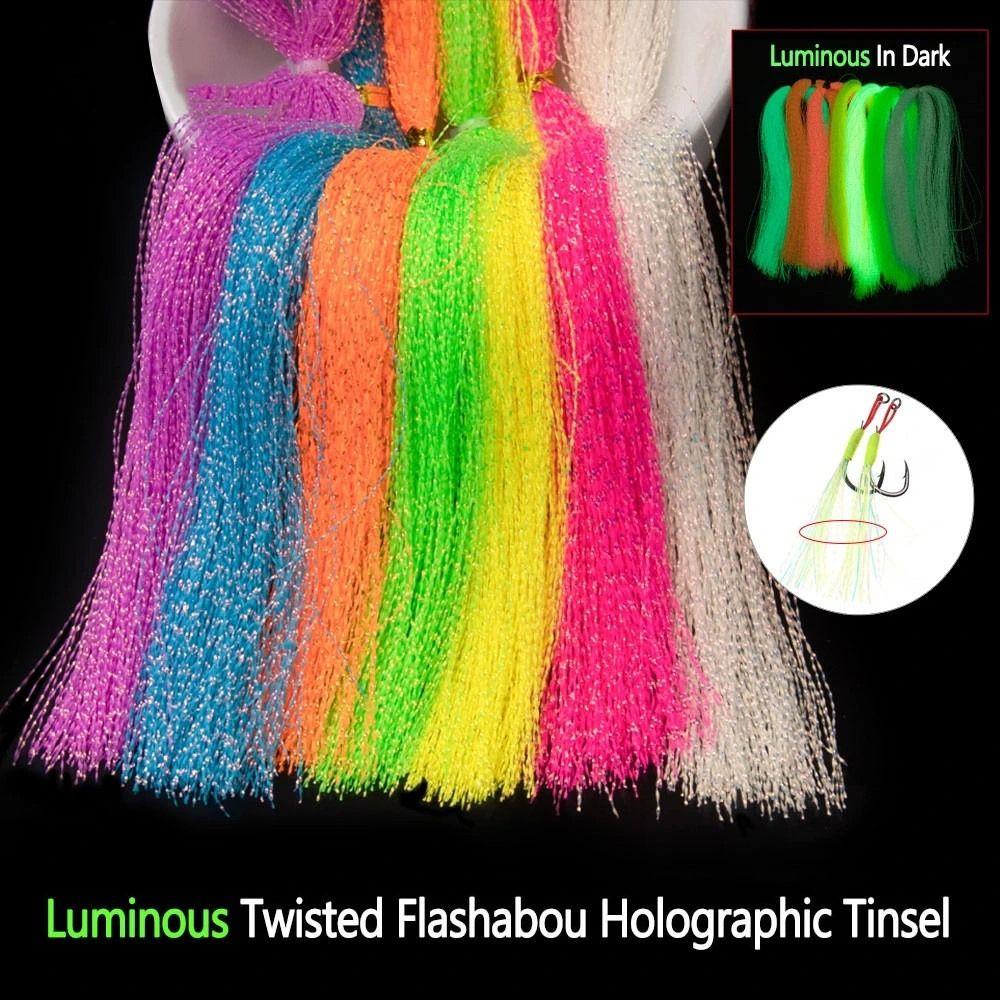 Rebuy Kristal Flash Strands Colorful Jig Hook Hologram Tinsel Twisted Flashabou Assist Hooks Line Fly Mancing Mengikat Lalat Memancing Tinsel