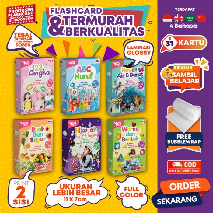Card Anak card ABC Huruf Hijaiyah Angka Kartu Edukasi VIDI