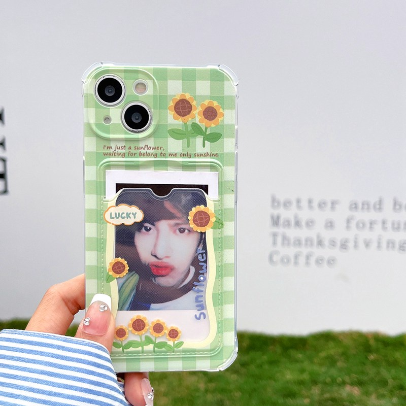 Card Case Summer Sunflower Soft Case HP iP iPhone 14 13 12 11 Pro X XS XR Max 7 8 + Plus Green FTD Casing Apple