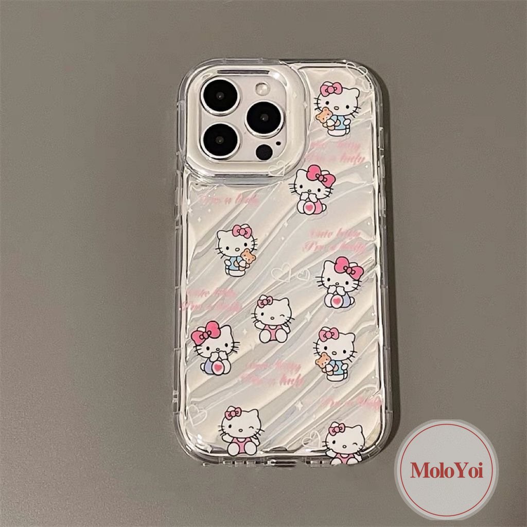 Casing Tombol Ponsel Digital Kartun Hello Kitty Vintage Kompatibel Untuk IPhone XR XS X Max 7Plus 7 6 8 6S Plus 11 13 14 12 Pro Max SE 2020 Kartu Laser Korgasi Stereo 3D Soft Cover
