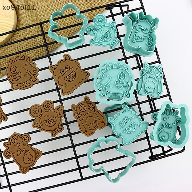 Xo 6pcs Monster Cookie Cutter Set Plunger Biskuit Cap Kue Decorag Alat Baking OL