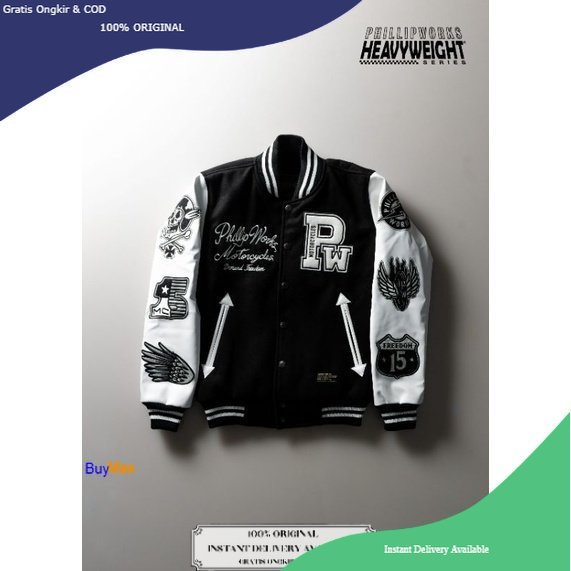Philllipworks Death From Above Varsity Black White / BuyMax / Phillip Works / Jaket PhillipWorks Hea